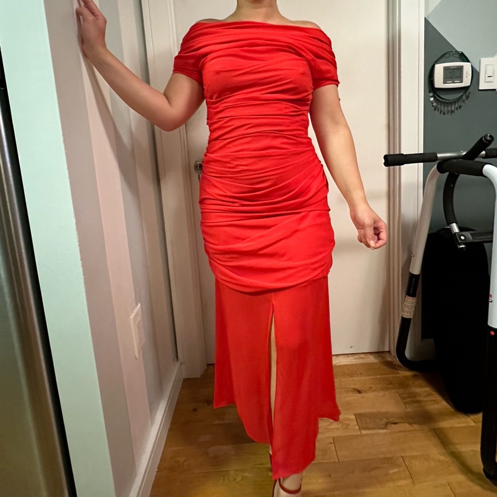 Escada Ruched Silk Off Shoulder Dress (36) - Picture 5 of 5
